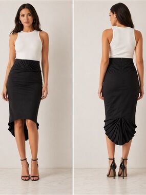 Marciano Black Sculptural Pleated High-Low Pencil Skirt Size 6